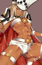 1girls abs arc_system_works athletic_female belt big_breasts blonde_hair bra breast_press cape dark-skinned_female dark_skin female_only gojich1 guilty_gear guilty_gear_xrd hat large_breasts looking_at_viewer muscular_female navel o-ring o-ring_top platinum_blonde_hair ramlethal_valentine revealing_clothes short_shorts shorts strapless strapless_bra thick_thighs yellow_eyes rating:Questionable score:137 user:deleted107113