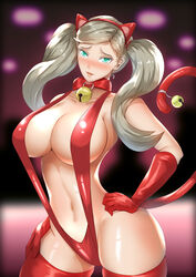 1girls ann_takamaki bell bell_collar bell_on_tail blonde_hair blue_eyes breasts cat_ears cat_tail collar fake_animal_ears fake_tail gloves hand_on_hip haryu_(artist) haryudanto hypnosis large_breasts looking_at_viewer midriff mind_control navel one-piece_swimsuit persona persona_5 red_one-piece_swimsuit red_sling_bikini red_swimsuit sling_bikini slingshot_swimsuit swimsuit tail_bell thighhighs twintails rating:Questionable score:107 user:267er