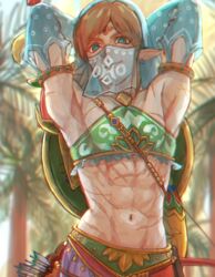 1boy ambush_(trap) armpits arms_up crossdressing crossdressing_male femboy gerudo_link link male_only midriff solo the_legend_of_zelda rating:Questionable score:55 user:willforget