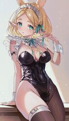 1girls blonde_hair bodysuit breasts breath_of_the_wild bunny_ears bunnysuit cleavage green_eyes latex nintendo pointy_ears princess_zelda shiny_clothes short_hair shuri_(84k) solo stockings sweat tears_of_the_kingdom the_legend_of_zelda thighs zelda_(tears_of_the_kingdom) rating:Questionable score:183 user:shruck