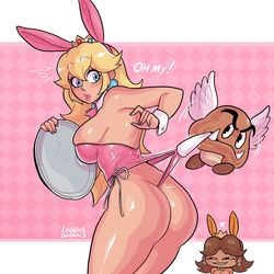 blonde_hair bunny_costume bunny_ears bunny_girl bunny_tail bunnysuit crown dick_sucking_lips goomba large_ass loggus_doggus long_hair luscious_lips mario_(series) nintendo paragoomba playboy_bunny princess princess_daisy princess_peach shocked shocked_expression sideboob thick_thighs tiara wedgie rating:Questionable score:146 user:Log_draws