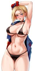 1girls armpits athletic bikini blonde_hair blue_eyes breasts cammy_white capcom facial_scar female female_only foxy_rain_(foxyreine) foxyrain_(foxyreine) foxyreine huge_breasts light-skinned_female light_skin short_hair smile solo street_fighter street_fighter_6 thick_thighs white_background wide_hips rating:Safe score:112 user:Aeolus_HX