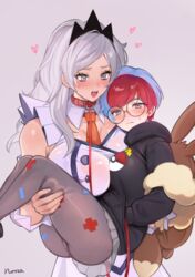 2girls big_girl blue_hair blush breast_size_difference breasts bridal_carry carrying carrying_partner clothed collar cute eevee_bag embarrassed eri_(pokemon) female femdom glasses height_difference hoodie huge_breasts leash leash_and_collar light-skinned_female light_skin long_hair medium_breasts nintendo norza penny_(pokemon) png pokemon pokemon_sv princess_carry red_hair short_hair short_skirt skirt small_dom_big_sub team_star thighs tied_up tights two_tone_hair white_hair wholesome yuri rating:Questionable score:278 user:Aeolus_HX