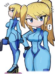 1girls akimbo bodysuit boots bracelet cleavage exclamation_point eyelashes_visible_through_hair female_focus full_body fully_clothed glisteninng hand_on_hip looking_at_viewer metroid nintendo ponytail samus_aran serious solo solo_female solo_focus standing text_bubble thick_ass tony_welt tools weapon white_background zero_suit_samus rating:Safe score:68 user:Derelict09