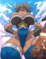 armor barely_contained bursting_breasts chocolate hands_on_hips hourglass_figure irritated kameseru maiden? matsuna_(kameseru) menacing muscular_female original_character pov saiyan saiyan_tail standing_over_viewer rating:Explicit score:116 user:Tuffle_Persim