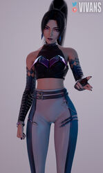 1girls 2023 3d black_hair choker clothed clothing female female_only k/da_all_out_kai'sa k/da_all_out_series kai'sa league_of_legends lipstick looking_at_viewer purple_eyes simple_background small_breasts solid_color_background solo solo_female standing vivans white_background wide_hips rating:Questionable score:64 user:VIVANS