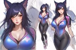 9_tails ahri big_breasts blijeballon blue_hair cleavage concept_art fit_female fox_ears league_of_legends league_of_legends:_wild_rift nine_tailed_fox pit_girl riot_games tight_pants vastaya whisker_markings yellow_eyes rating:Questionable score:117 user:Lewddude69