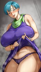 1girls big_breasts blue_eyes blush bodily_fluids bracelet bulma bulma_briefs cameltoe dragon_ball dragon_ball_super dress dress_lift female female_only hi_res huge_breasts light_blue_hair looking_at_viewer mature mature_female milf narrowed_eyes nipple_bulge panties shounen_jump smiling smiling_at_viewer smug smug_face solo steam sweat thick_thighs toshi21888046 voluptuous rating:Questionable score:248 user:!nner$elf89