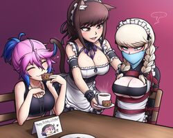 3girls bondage chai_(magnolia-baillon) cookie female female_only femdom femsub gag happy_birthday leuedai_(magnolia-baillon) luci_(bearbuckscoffee) magnolia-baillon maid_apron omniv tagme rating:Questionable score:27 user:Boundlad