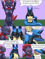  balls breasts comic english_text handjob lucario mykiio penis pokemon pussy text weavile  rating:explicit score: user:bot