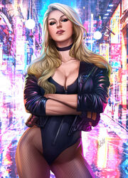 1girls black_canary blonde_hair blue_eyes choker cleavage collar curvaceous curvy curvy_body curvy_female curvy_figure dc dc_comics dinah_lance female female_only fishnets green_arrow_(series) hourglass_figure kodiart96 leather leather_jacket light-skinned_female light_skin long_hair solo solo_female voluptuous voluptuous_female rating:Questionable score:95 user:randomaccount0897