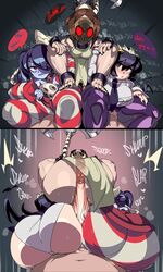 1boy 3girls ass between_buttocks big_ass big_breasts big_penis black_hair bottom_heavy breasts brown_hair bubble_butt buttjob captain_kirb clothed_female_nude_male clothing covered_buttjob dat_ass dialogue dumptruck_ass faceless_male fat_ass female filia_(skullgirls) hot_dogging huge_cock large_ass leviathan_(skullgirls) male male_pov mask massive_ass nude nude_male painwheel penis pov samson_(skullgirls) skullgirls squigly sweat text thick_ass thick_thighs triple_buttjob rating:Explicit score:392 user:Rex_Hollins