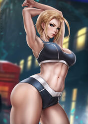 1girls abs absurd_res absurdres arched_back arm_up armpit armpits arms_up athletic athletic_female bare_arms bare_shoulders bare_skin bare_thighs big_breasts black_clothes black_clothing black_shorts black_sports_bra blonde_hair blue_eyes breasts british british_female busty cammy_stretch cammy_white capcom child_bearing_hips cleavage clothed clothed_female clothing curvaceous curvy curvy_figure dandon_fuga facial_scar female female_only fit fit_female high_resolution highres hips human large_breasts large_filesize light-skinned_female light_skin looking_at_viewer midriff navel pale_skin public scar scar_on_face shaved_armpit short_hair shorts shoulder_length_hair solo solo_female solo_focus sports_bra sportswear stomach street_fighter street_fighter_6 stretching thick thick_female thick_thighs thighs toned toned_body toned_female toned_stomach very_high_resolution voluptuous voluptuous_female rating:Safe score:79 user:Hentai_Bro69