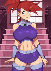 1girls barleyshake big_breasts black_eyes blush breasts busty cartoon_network cosplay costume ear_piercing female female_only fit_female foster's_home_for_imaginary_friends frankie_foster fully_clothed happy huge_breasts indoors large_breasts looking_to_the_side microskirt open_mouth piercings ponytail red_hair skirt sleeveless sleeveless_shirt smile solo_female solo_focus stairs starfire_(cosplay) stockings tank_top teen_titans thick_thighs thighhighs thighs wide_eyed wristwear rating:Safe score:385 user:THEPIKACHUTHATLOVESBIGBOOTYFEMALES