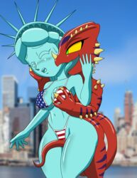 bikini dragon grabbing_breast licking metallic_body rubbing_pussy statue_of_liberty tansau rating:Questionable score:66 user:lightswitch4th