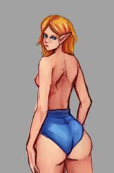  1girls back_view backboob blonde_female blonde_hair blue_eyes cacpillow digital_media_(artwork) doodle female female_only nintendo princess_zelda the_legend_of_zelda topless zelda_(breath_of_the_wild)  rating:explicit score: user:chloroformc3