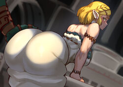 1boy ass ass_in_dress bare_shoulders big_ass big_butt blonde_hair blush braid breasts butt butt_focus butt_grab clothed clothing crown_braid dress embarrassed female green_eyes groping groping_ass hair_ornament hairclip hand_on_another's_butt highres huge_ass huge_butt jewelry link looking_at_viewer nintendo nuezou official_alternate_costume official_alternate_hairstyle parted_bangs pointy_ears princess_zelda short_hair sidelocks solo tears_of_the_kingdom the_legend_of_zelda thick_eyebrows tight tight_dress zelda_(tears_of_the_kingdom) zonai_outfit rating:Questionable score:354 user:Kitsuneeee