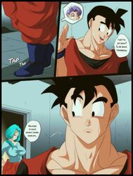 1girls 1milf age_difference ass big_ass big_breasts black_thong blonde_hair blue_eyes breasts bulma bulma_briefs cleavage clothed clothing comic curvy_female dragon_ball dragon_ball_z english_text female future_bulma future_gohan huge_ass huge_breasts kissing long_hair male mature_female milf mother_and_son's_friend muscular_male nala1588 panties shorts son_gohan speech_bubble super_saiyan tagme tank_top text thick_thighs thighs thong trunks_(dragon_ball) trunks_briefs young_man_and_milf younger_male rating:Explicit score:30 user:Bruh_just_work_already