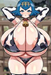 1girls aged_up alternate_breast_size blue_hair breasts breasts_bigger_than_head breasts_bigger_than_torso cow_print cow_print_bikini detritus duvet208 female game_freak gigantic_breasts huge_breasts hyper_breasts lana_(pokemon) light-skinned_female light_skin massive_breasts nintendo pokemon pokemon_sm short_hair rating:Questionable score:123 user:Aeolus_HX