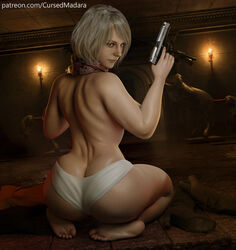 1girls 3d ashley_graham ashley_graham_(ella_freya) ass ass_cleavage barefoot big_ass blonde_hair bubble_butt butt_crack butt_squish clothing cursedmadara dat_ass fat_ass feet female female_focus female_only firearm handgun hourglass_figure human kneeling large_ass pale_skin panties pinup pinup_pose plump pose posing rear_view resident_evil resident_evil_4 resident_evil_4_remake scar soles tagme thick_thighs thighs toes topless trigger_discipline weapon rating:Explicit score:264 user:droid377