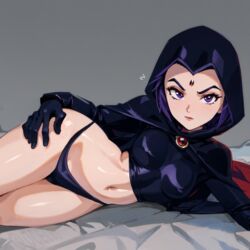 1girls ? ai_generated blue_eyes blue_hair breasts cape dc dc_comics female female_focus female_only hand_on_hip latex legs lips looking_at_viewer lying lying_on_bed navel ocel01 on_side panties purple_eyes purple_hair rachel_roth raven_(dc) simple_background small_breasts solo solo_female solo_focus superhero superheroine teen_titans thighs rating:Questionable score:117 user:Ocel01