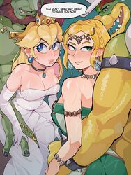 2boys 2girls ass blonde_hair blue_eyes bowser breasts crossover dialogue differland diforland dress english_text female ganondorf green_eyes height_difference imminent_sex implied_marriage large_ass large_breasts long_hair male mario_(series) naughty_face nintendo partner_swap pointy_ears princess princess_peach princess_zelda royal_slut short_hair speech_bubble standing super_mario_bros._(2023_film) swingers tears_of_the_kingdom text the_legend_of_zelda wedding_dress wife_swap zelda_(tears_of_the_kingdom) zonai_outfit rating:Questionable score:1119 user:Aeolus_HX