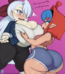 2girls aster_(vammzu) big_ass big_breasts blush clothed female_only groping_breasts huge_ass huge_breasts jane_(neo_hajime) neo_hajime shortstack suprised tagme rating:Questionable score:165 user:lightswitch4th