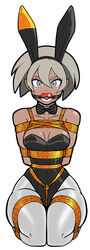 1girls arms_tied_behind_back ball_gag bea_(pokemon) black_leotard bondage bondage bowtie breasts bunny_ears crotch_rope detached_collar fake_animal_ears gag gagged grey_eyes grey_hair kneeling large_breasts legs_tied leotard looking_at_viewer nintendo pantyhose playboy_bunny poke_ball_gag pokemon pokemon_ss rope rope_bondage shibari_over_clothes short_hair wossarem rating:Explicit score:87 user:267er