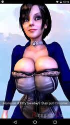 3d almightypatty animated big_breasts bioshock bioshock_infinite blue_eyes bolero breasts brown_hair bursting_breasts busty choker cleavage corset elizabeth_comstock female female_focus hourglass_figure large_breasts makeup no_sound overflowing_breasts selfie short_hair tagme video wide_hips rating:Explicit score:97 user:droid377