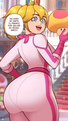 1girls ass big_ass big_breasts blonde_hair blue_eyes bodysuit breasts busty female female_only hand_on_hip huge_ass jerkdibuja large_breasts legs long_hair looking_at_viewer looking_back mario_(series) mega_mushroom mushroom nintendo open_mouth pink_lips ponytail pose posing princess princess_peach sensual sideboob smile solo solo_female super_mario_bros. super_mario_bros._(2023_film) thick_thighs thighs voluptuous rating:Questionable score:152 user:spk120