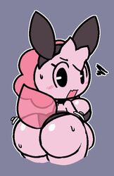 amphibian ass ass_bounce ass_jiggle axolotl big_butt blush blush_lines blush_stickers blushing breasts bunny_ears bunnysuit cute embarrassed female leotard opened_mouth sleepysous sweat sweatdrop sweating thighs thighs_together rating:Explicit score:77 user:AxoIotI