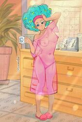 afro afro_hair amartbee areolae asian asian_female big_breasts blue_eyes blue_hair bulma bulma_(afro) bulma_(dragon_ball) bulma_briefs coffee dragon_ball dragon_ball_z eyewear female glasses hairband light-skinned_female light_skin nipples panties revealing_clothes thick_thighs rating:Explicit score:84 user:RealPopNas