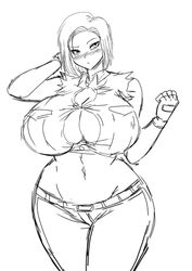 1girls 2020 android android_18 dragon_ball female momiji_(artist) no_color sketch solo solo_female white_background rating:Explicit score:31 user:Berd151