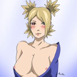  1female big_breasts blonde_female blonde_hair blonde_hair_female blue_clothing blue_eyes blush blush_lines blushing_female boruto:_naruto_next_generations boruto:_two_blue_vortex breasts breasts_out breasts_out_of_clothes clothed clothed_female clothes clothes_down clothing female female_focus female_only heart-shaped_pupils maristea pink_nipples shiny_lips signature simple_background smile standing temari  rating:explicit score: user:bot