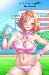 1girls abs animated breasts cleavage female fingerless_gloves gloves green_eyes gym_uniform headband heart_cleavage_cutout high_resolution huge_breasts looking_at_viewer nora_valkyrie orange_hair oxenia rwby segal03 smile tagme thighhighs very_high_resolution video wristband rating:Explicit score:107 user:segal03