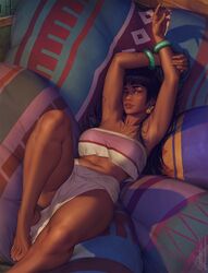 1girls armpits barefoot bed big_breasts black_hair breasts brown_body brown_skin chel dark-skinned_female dark_skin dick_sucking_lips earrings feet female female_focus female_only huge_breasts jewelry krysdecker laying_on_bed legs long_hair long_legs the_road_to_el_dorado thighs rating:Explicit score:206 user:mutaxolo