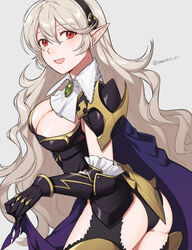 1girls armor artist_signature ass bare_thighs big_ass big_breasts black_hairband black_panties blouse blush breasts cape cleavage cleavage_cutout clothing_cutout commentary_request corrin_(female)_(nohr_noble)_(fire_emblem) corrin_(fire_emblem) corrin_(fire_emblem)_(female) eyelashes eyeliner female female_only fire_emblem fire_emblem_fates fire_emblem_heroes frills hair_between_eyes hair_ornament hairband highres inner_thighs large_breasts leotard lingerie long_hair looking_at_viewer makeup nintendo official_alternate_costume open_mouth panties pantyhose peach11_01 pointy_ears red_eyes shirt smile solo thighs torn_cape torn_clothes underwear very_long_hair white_hair rating:Questionable score:43 user:kris923