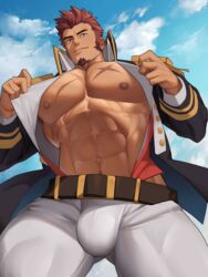 1boy abs bara biceps bulge fate_(series) gay hd highres male male_focus male_only muscle muscles muscular muscular_arms muscular_ass muscular_back muscular_legs muscular_male muscular_thighs napoleon_bonaparte_(fate) nipples no_visible_genitalia pecs pubic_hair ruisselait scar scar_on_chest sweating veins rating:Questionable score:37 user:shadac