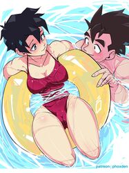 1boy 1girls big_breasts cameltoe cleavage dragon_ball dragon_ball_z happy one-piece_swimsuit pointy_breasts puffphox pussy_visible_through_clothes red_one-piece_swimsuit red_swimsuit smile son_gohan swimsuit tagme videl rating:Explicit score:90 user:Bruh_just_work_already