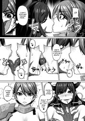 !? 2girls angry_face blush braided_hair claws closed_eyes demon_girl dialogue drooling eyebrows_visible_through_hair female female_knight female_only forced_kiss forced_yuri french_kiss french_kissing heart heart_background human inma_excruciate long_tongue manga mitsuba_minora moaning monochrome open_mouth_kiss saliva sound_effect speech_bubble succubus succubus_horns surprise_kiss surprised sweat thought_bubble tongue_in_mouth yuri rating:Questionable score:84 user:RedWizzrobe