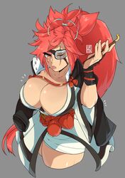 1girls baiken big_breasts big_thighs breasts coat eye_patch eyepatch female guilty_gear guilty_gear_strive hexprinxess katana light-skinned_female light_skin long_hair ponytail red_hair solo solo_female sword thighs weapon rating:Questionable score:62 user:Monbo