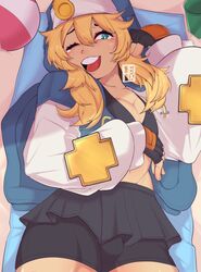 1futa beach beach_ball beach_towel blonde_hair blue_clothing bridget bulge bulge_through_clothing fingerless_gloves futa_only futanari glistening glistening_skin gloves green_eyes guilty_gear guilty_gear_strive hexprinxess jacket long_hair skirt smile smiling solo solo_futa white_shirt yellow_hair rating:Questionable score:125 user:Monbo