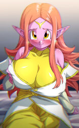 1girls bed_sheet blushing breasts chronoa clothing dragon_ball dragon_ball_heroes female female_only goddess huge_breasts pink_skin potara_earrings rom shounen_jump sitting_on_bed solo solo_female super_dragon_ball_heroes supreme_kai supreme_kai_of_time time_power_unleashed_form_(dragon_ball) rating:Questionable score:220 user:Agentdon0911