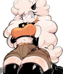 1girls 2d anthro belt big_breasts big_hair blue_eyes breasts covered_nipples eyelashes female female_only fluffy from_below fully_clothed furry furry_female furry_only horns idw_comics idw_publishing lanolin_the_sheep midriff mobian_(species) sega sheep sheep_girl sheep_horns shorts skindentation solo sonic_(series) sonic_the_hedgehog_(comics) sonic_the_hedgehog_(idw) sonic_the_hedgehog_(series) thick_thighs thighhighs thighs usa37107692 white_fur white_hair wide_hips wool wool_(fur) rating:Questionable score:290 user:GusFringer