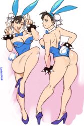 1girls ass ass big_ass big_breasts big_butt bow breasts bunny_ears bunny_tail bunnysuit chun-li cleavage earrings eyebrows eyelashes fat_ass female female_only hairbow high_heels light-skinned_female light_skin looking_at_viewer looking_back peace_sign sideboob solo solo_female solo_focus sooperman spiked_bracelet street_fighter thick_thighs thighs wide_hips rating:Questionable score:73 user:HughthyDerg