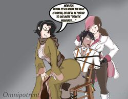 1boy 2girls 2girls1boy big_breasts black_hair brown_eyes brown_hair cinder_fall dark-skinned_male female femdom green_eyes grinding_through_clothes head_between_breasts heterochromia interrogation lap_dance light-skinned_female light_skin looking_back male neo_(rwby) omnipotrent oscar_pine pink_eyes pink_hair reverse_rape rwby scar sitting_on_lap smile tagme text tied_to_chair tied_up yellow_eyes rating:Questionable score:90 user:Kinky-Slut