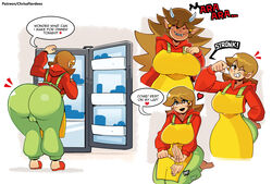 1girls 5-volt afterimage apron ara_ara ass beckoning bent_over brown_hair cameltoe demon_horns english_text fangs female female_focus female_only from_behind hairclip heart hoodie horns huge_ass inviting kneeling long_hair long_sleeves mario_(series) milf nintendo one_eye_closed refrigerator sitting slippers smile solo speech_bubble thegreyzen thehornyzen warioware wide_hips wink rating:Questionable score:189 user:Volvagia