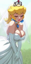 1girls blonde_hair blue_eyes breasts cleavage dick_sucking_lips female huge_breasts implied_marriage light-skinned_female light_skin long_hair mario_(series) nintendo princess_peach rizdraws super_mario_odyssey thick_lips tiara wedding_dress wedding_peach_(super_mario_odyssey) wedding_veil white_dress rating:Safe score:497 user:Aeolus_HX