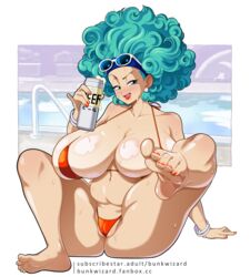 1girls afro barefoot beer bikini blue_hair bulma bulma_(afro) bulma_(dragon_ball) bulma_briefs bunkwizard cleavage curvaceous curvy_body curvy_female curvy_figure dragon_ball dragon_ball_super dragon_ball_z drunk feet female female_focus female_only foot_fetish foot_focus huge_breasts mature_female older_female smile solo rating:Explicit score:383 user:Vardigiil