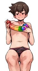 1boy bashful blush cri_(lonely_cri) dildo doppel doppel_(bonnypir) ear_blush embarrassed femboy highres imminent_anal imminent_masturbation male_focus male_only mob_face nervous nervous_face nervous_smile nervous_sweat original otoko_no_ko rainbow_dildo sex_toy shy simple_background solo solo_male sweat white_background rating:Explicit score:484 user:gudpusimane